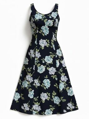 Bentley Floral High-Low Dress in Navy with Blue Bloom